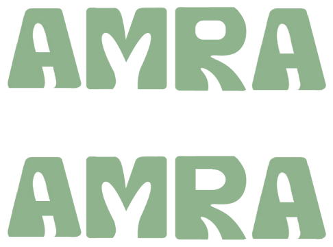 Zwei horizontale Anordnungen der AMRA-Buchstaben