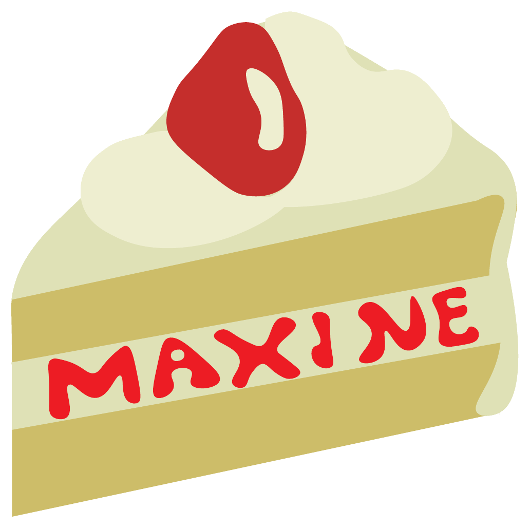 Farbiger Entwurf des Maxine-Kuchenlogos mit noch schmaler Schrift