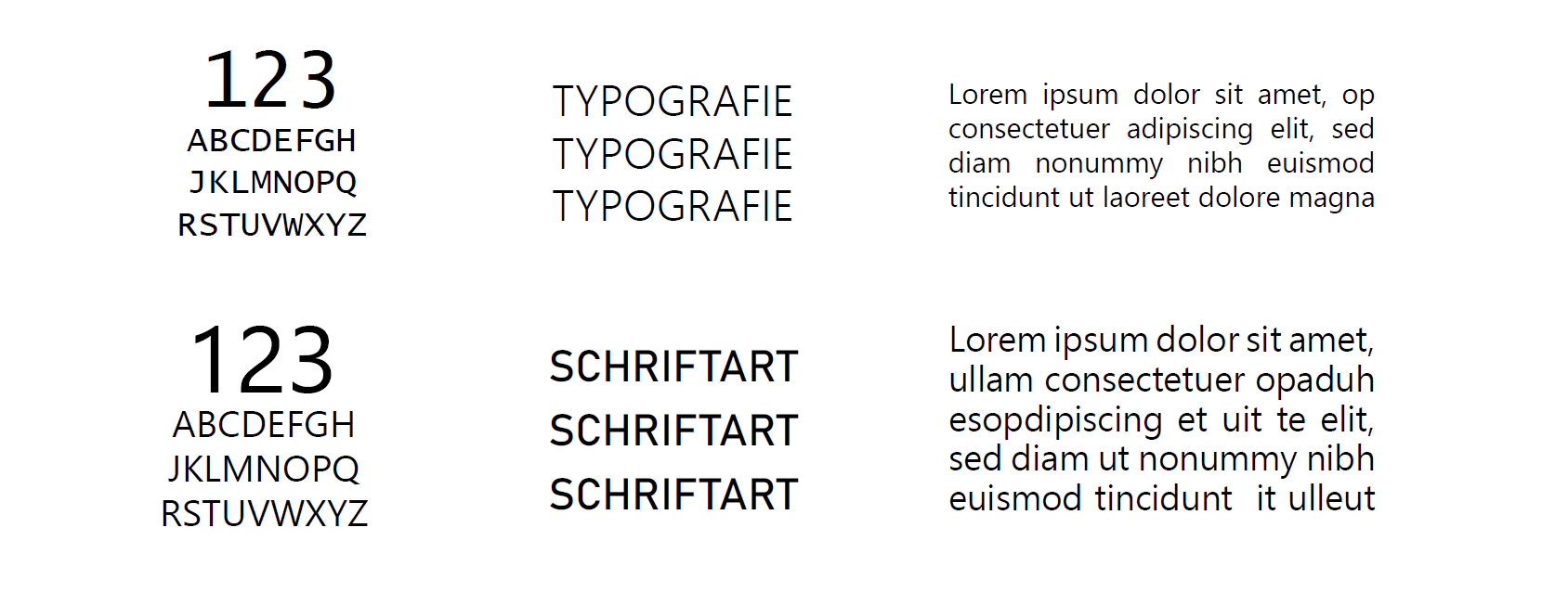 Vergleich verschiedener Schriftarten, Schriftschnitte und Textproben